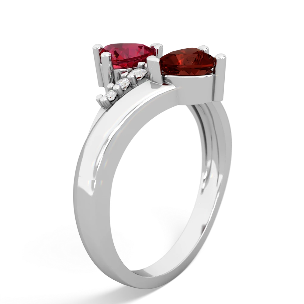 Lab Ruby Heart To Heart 14K White Gold ring R2064