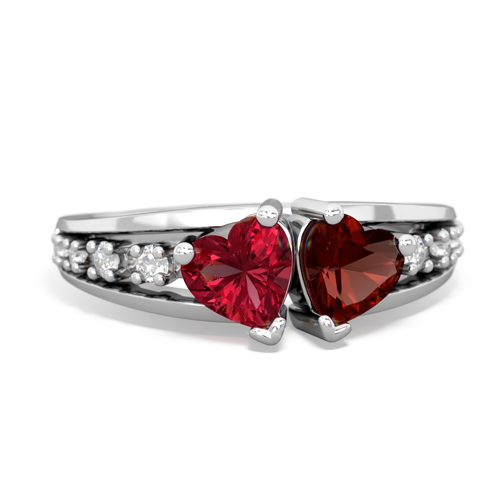 Lab Ruby Heart To Heart 14K White Gold ring R3342