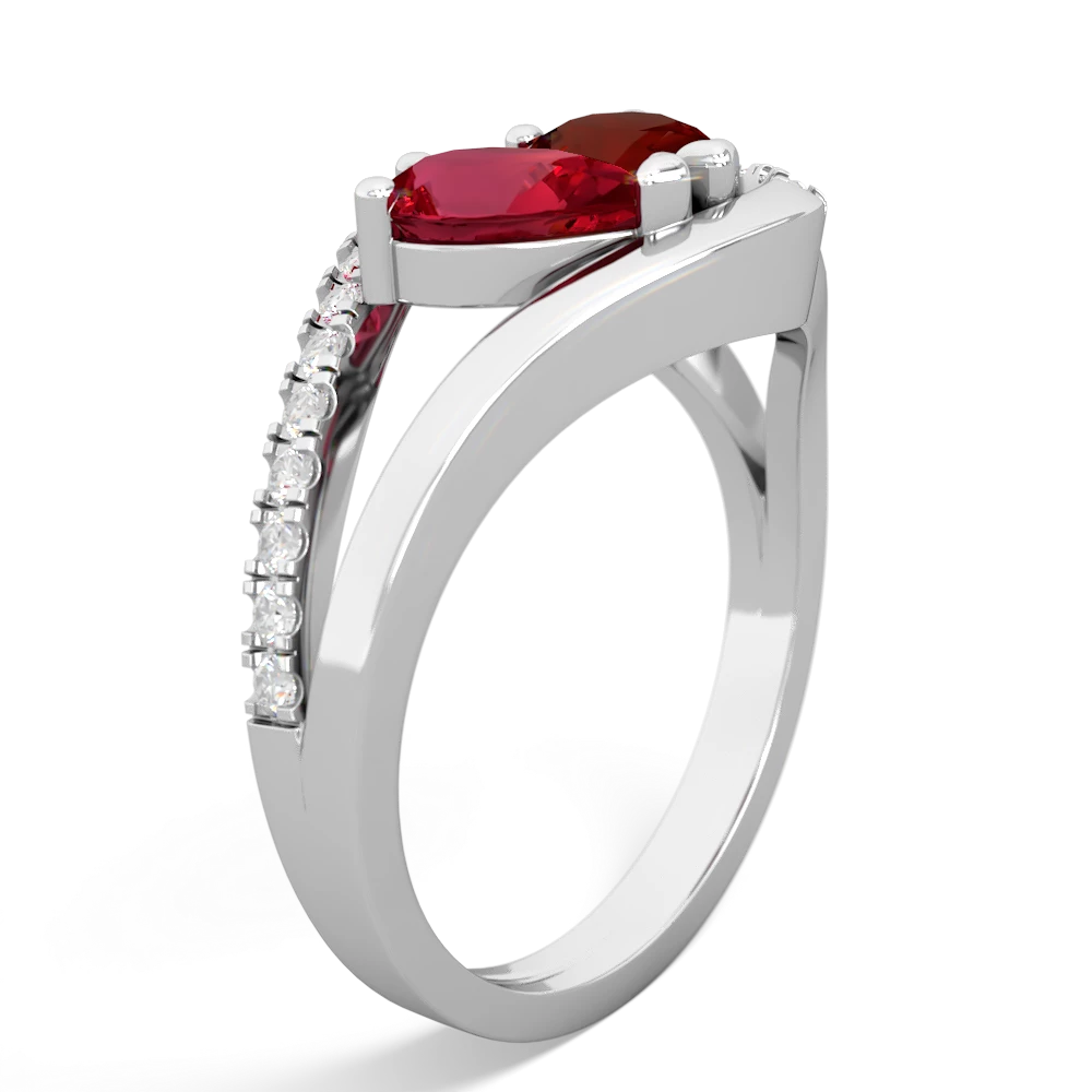 Lab Ruby Nestled Heart Keepsake 14K White Gold ring R5650