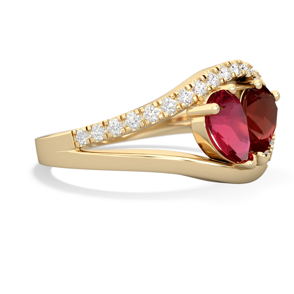 Lab Ruby Nestled Heart Keepsake 14K Yellow Gold ring R5650