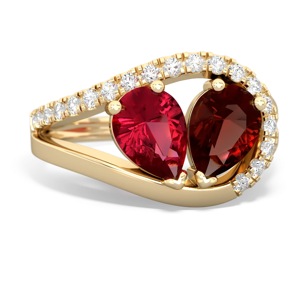 Lab Ruby Nestled Heart Keepsake 14K Yellow Gold ring R5650