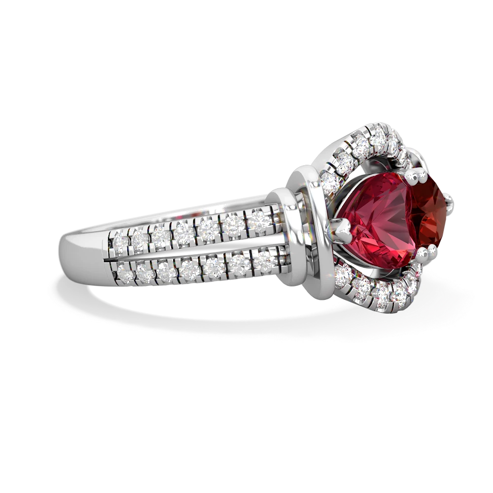 Lab Ruby Art-Deco Keepsake 14K White Gold ring R5630