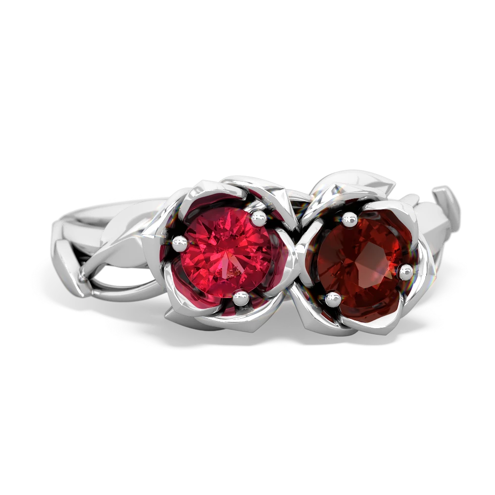 Lab Ruby Rose Garden 14K White Gold ring R5510