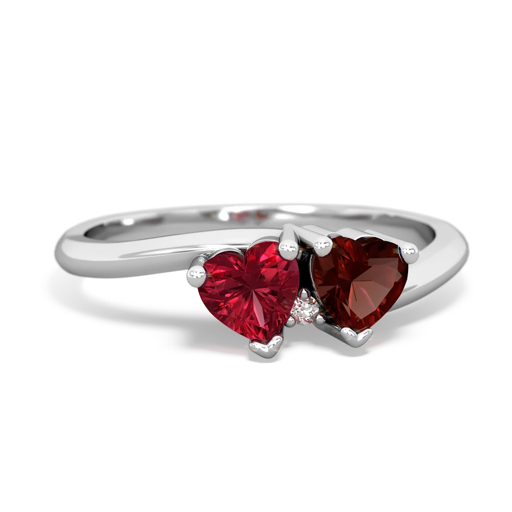 Lab Ruby Sweethearts 14K White Gold ring R5260