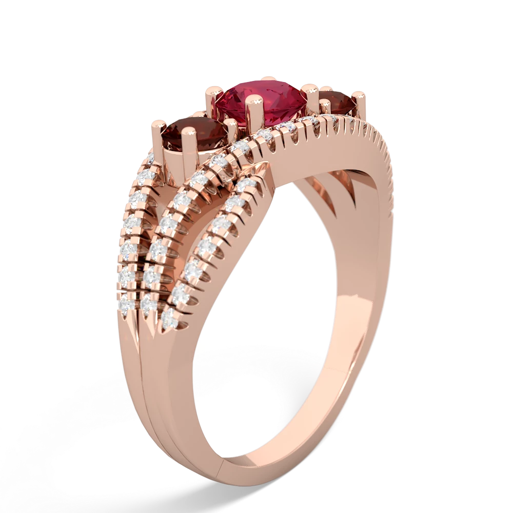 Lab Ruby Three Stone Aurora 14K Rose Gold ring R3080