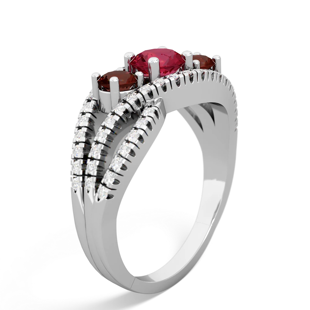 Lab Ruby Three Stone Aurora 14K White Gold ring R3080