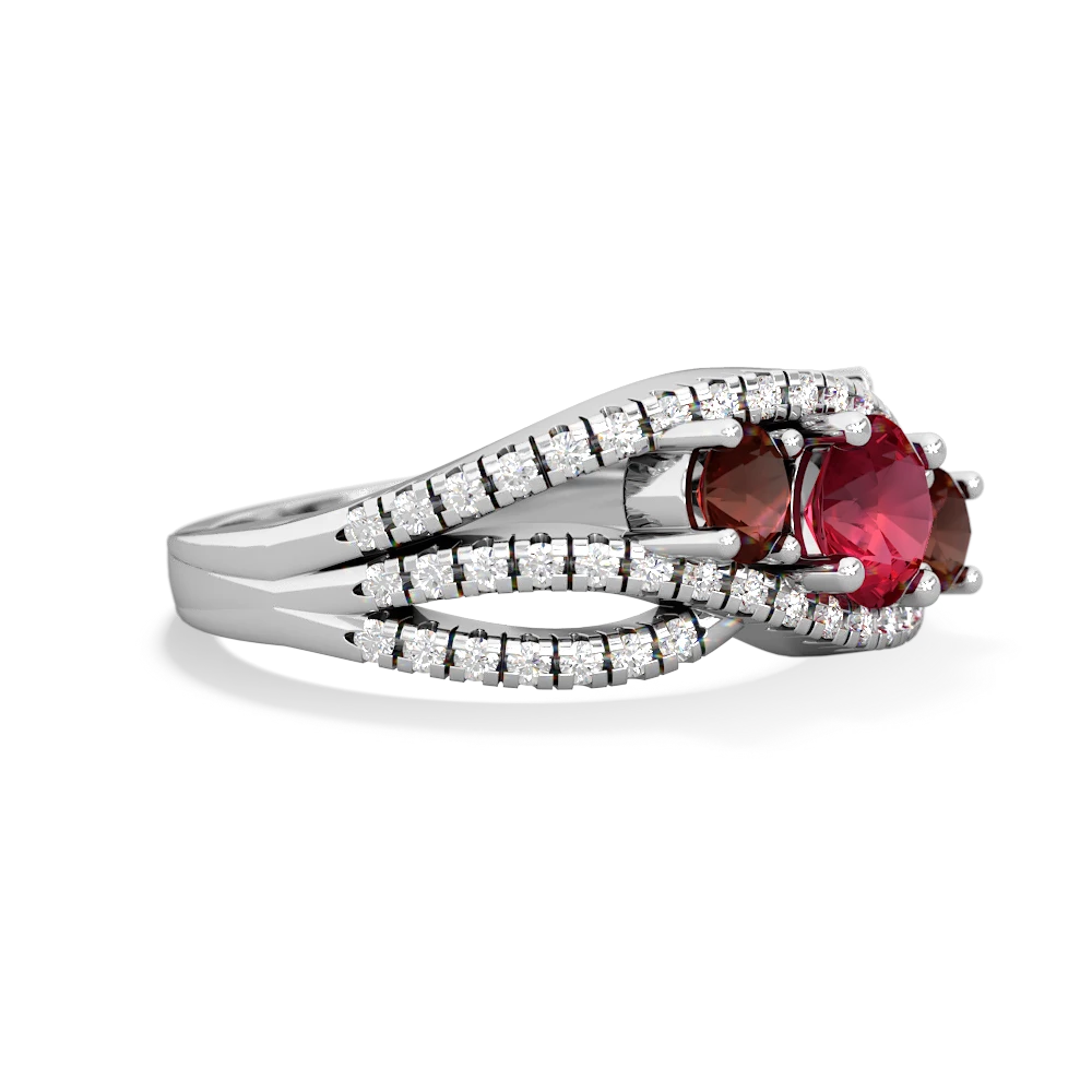 Lab Ruby Three Stone Aurora 14K White Gold ring R3080