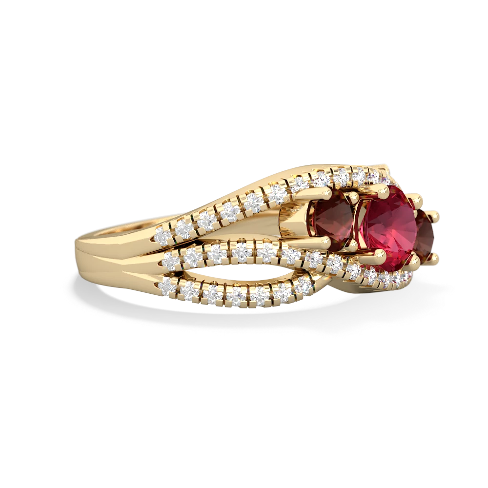 Lab Ruby Three Stone Aurora 14K Yellow Gold ring R3080