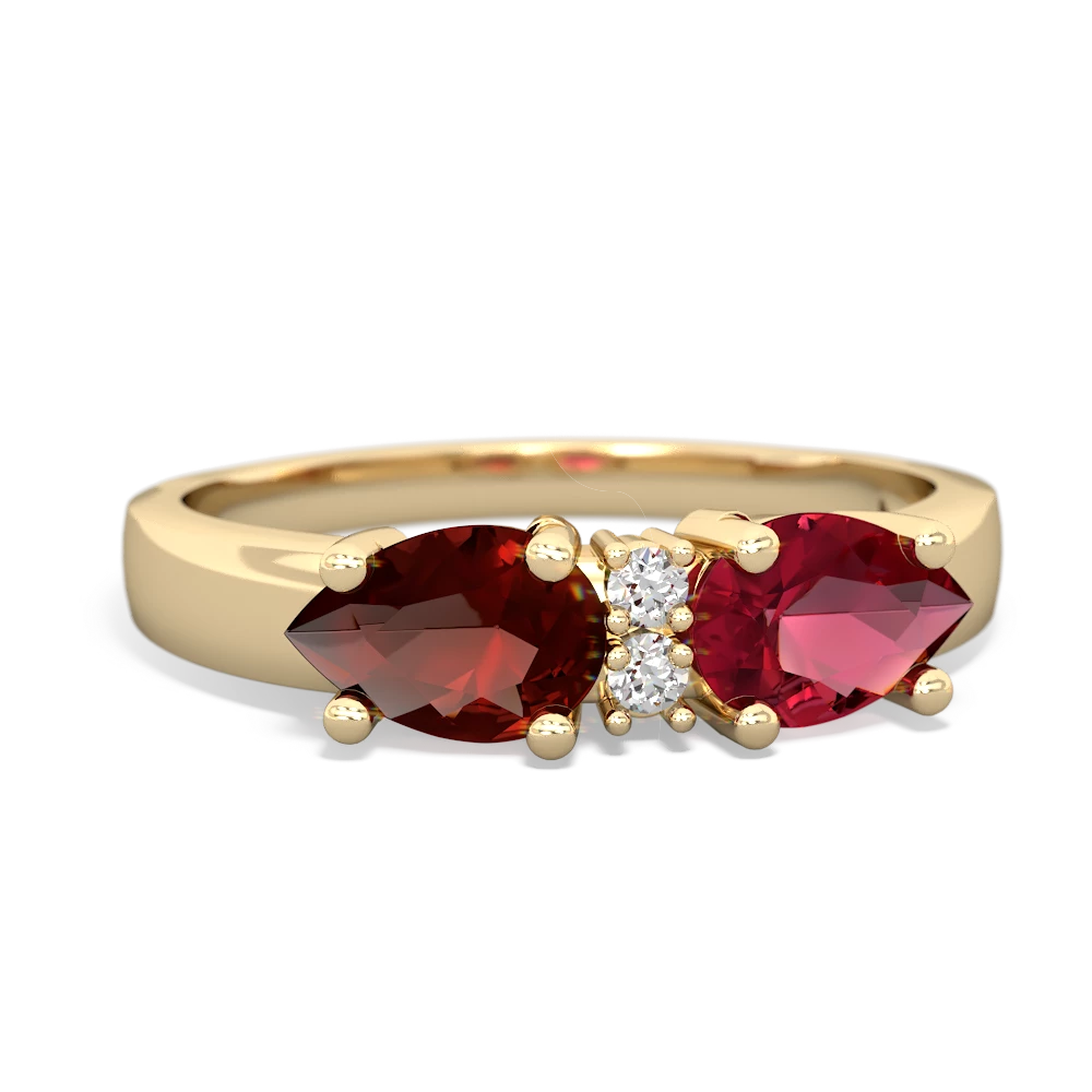 Lab Ruby Pear Bowtie 14K Yellow Gold ring R0865