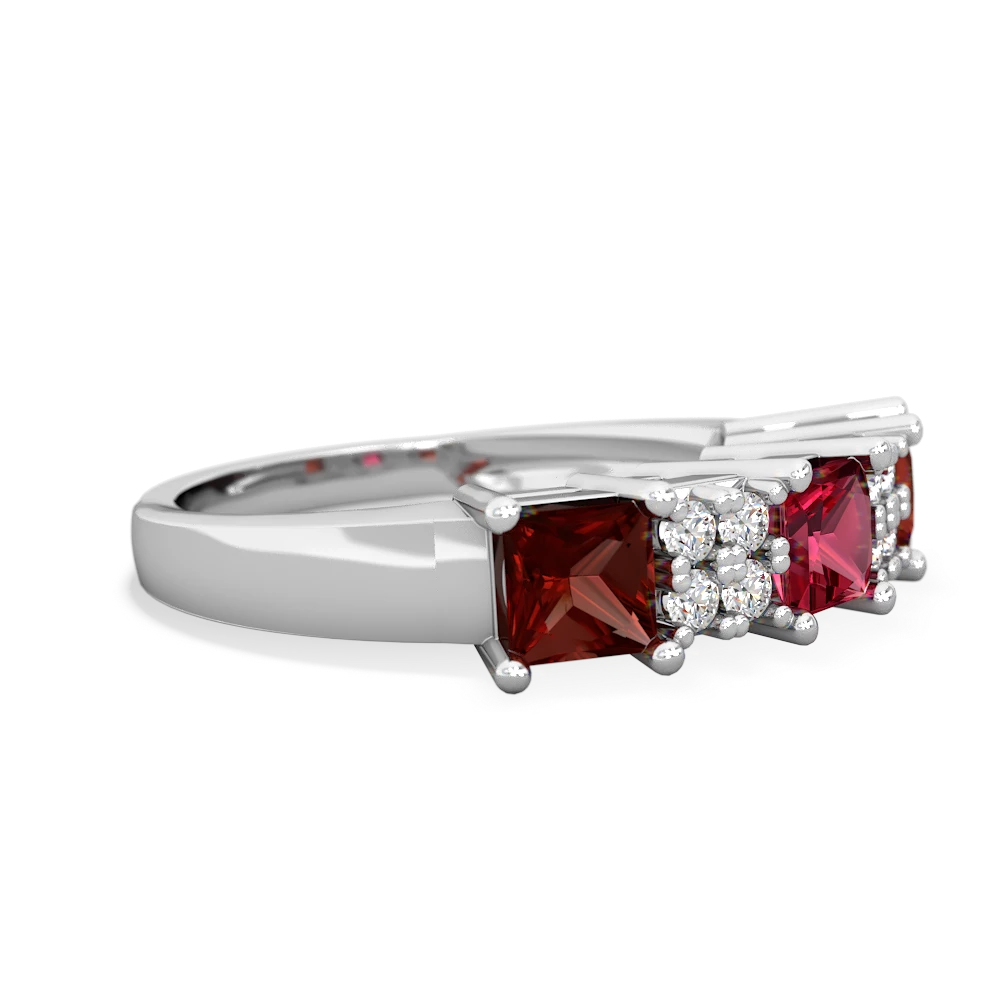 Lab Ruby Three Stone Diamond Cluster 14K White Gold ring R2592