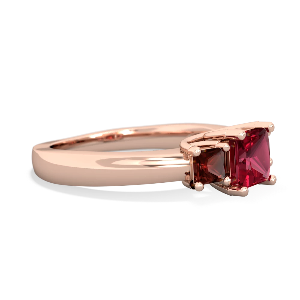 Lab Ruby Three Stone Trellis 14K Rose Gold ring R4015