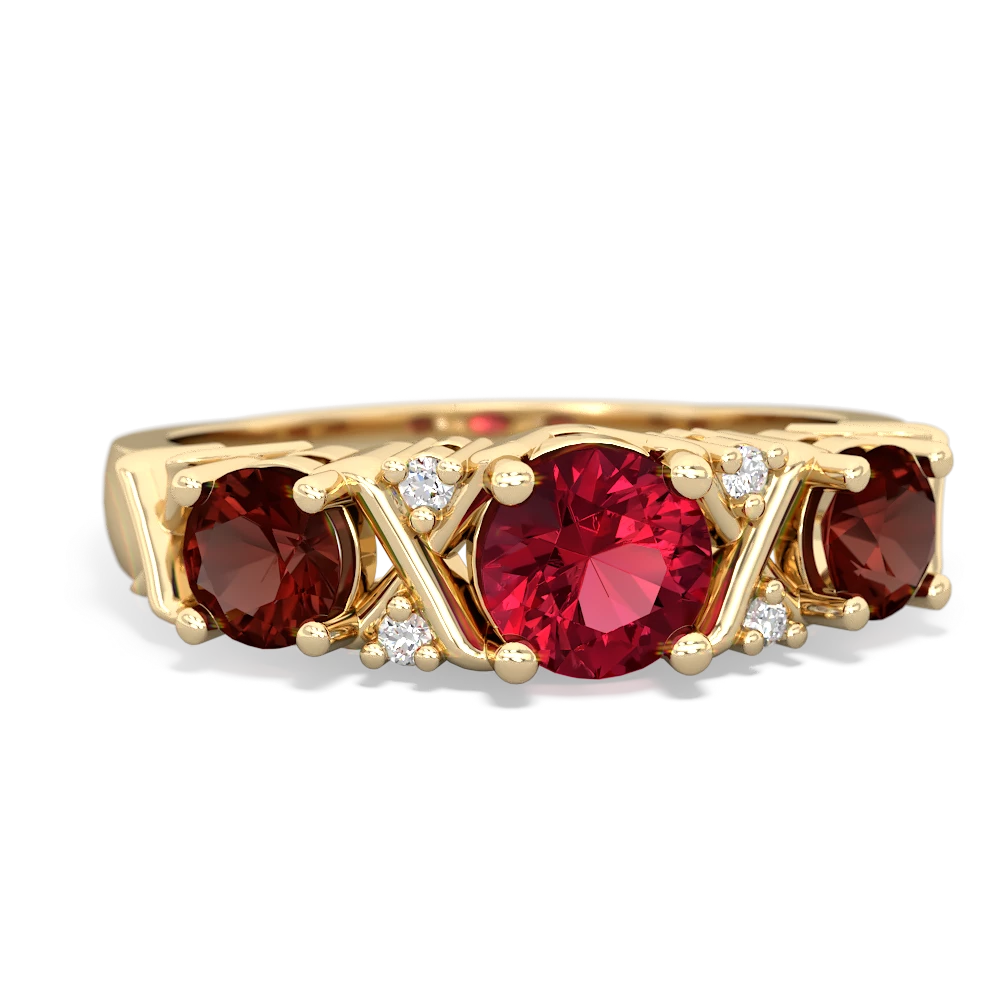 Lab Ruby Hugs And Kisses 14K Yellow Gold ring R5016