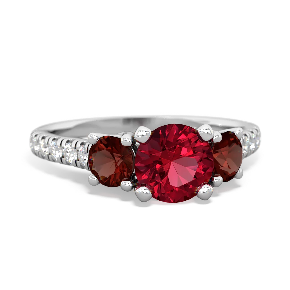 Lab Ruby Pave Trellis 14K White Gold ring R5500