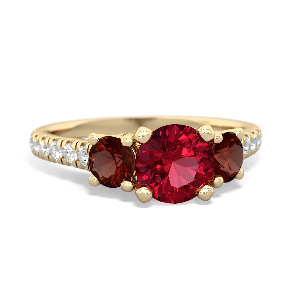 Lab Ruby Pave Trellis 14K Yellow Gold ring R5500