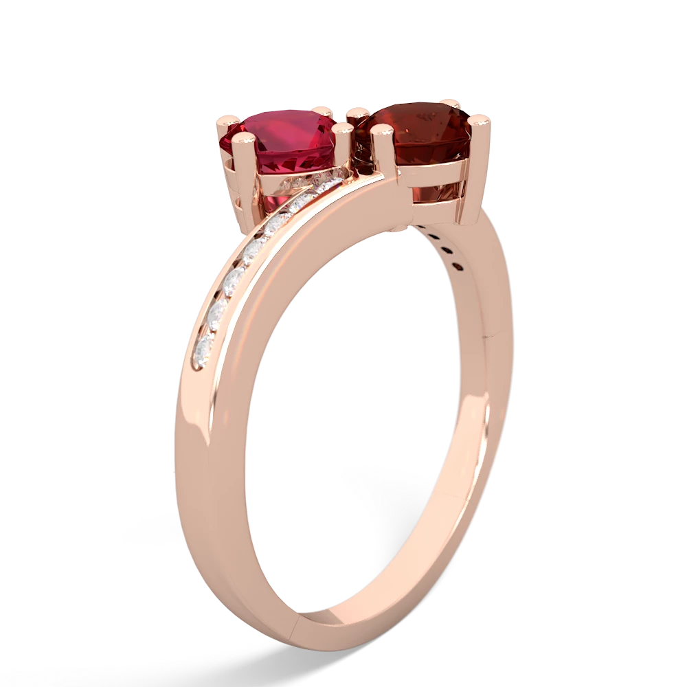 Lab Ruby Channel Set Two Stone 14K Rose Gold ring R5303