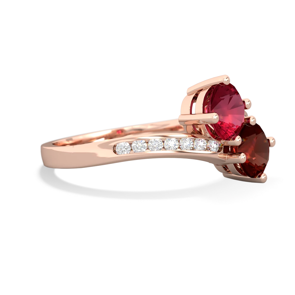 Lab Ruby Channel Set Two Stone 14K Rose Gold ring R5303