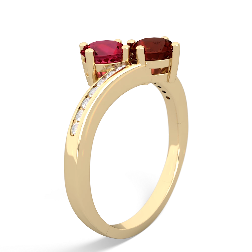 Lab Ruby Channel Set Two Stone 14K Yellow Gold ring R5303