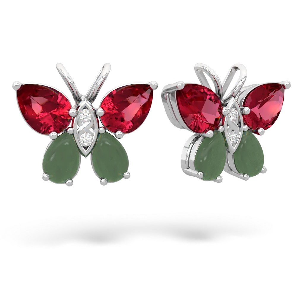 Lab Ruby Butterfly 14K White Gold earrings E2215