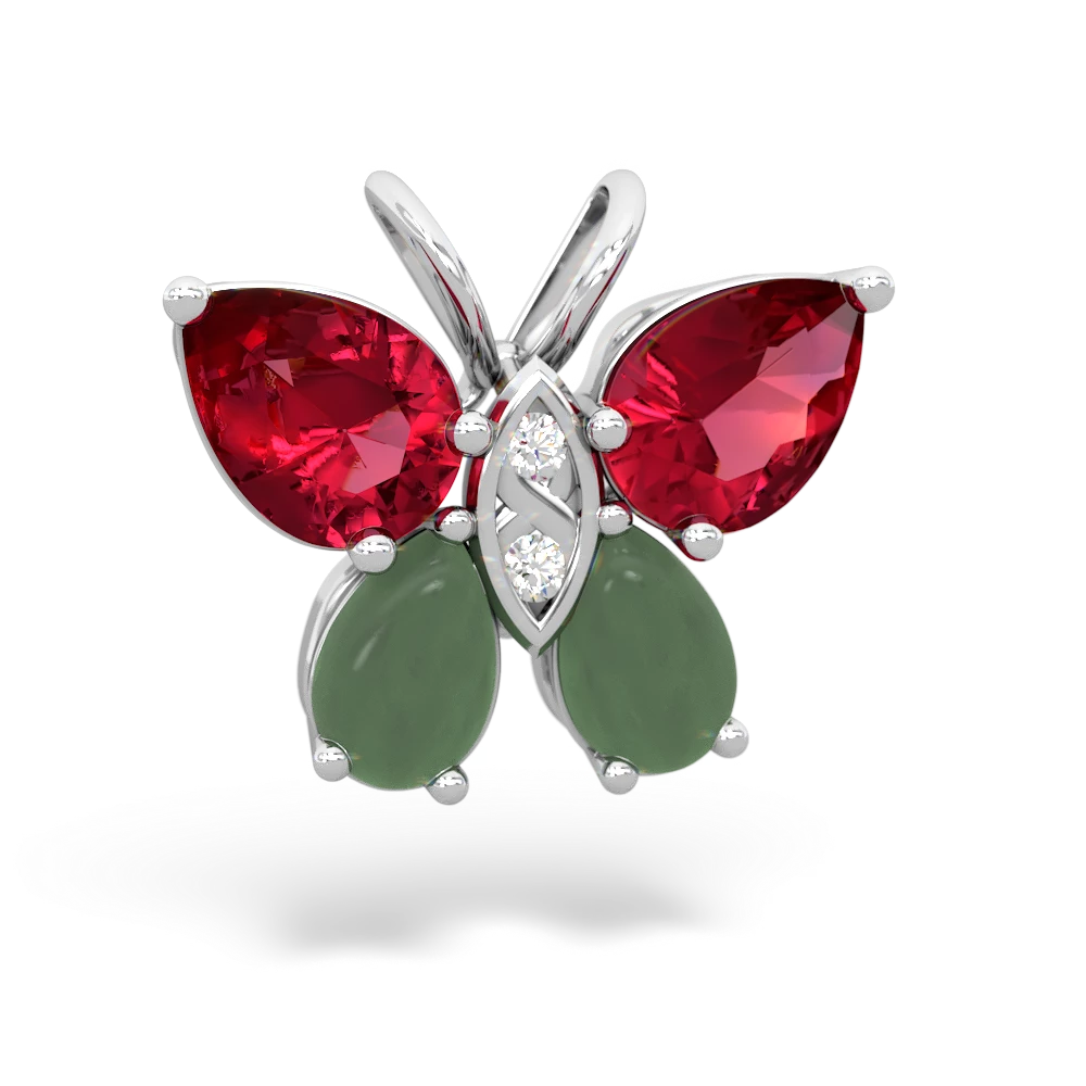 Lab Ruby Butterfly 14K White Gold pendant P2215