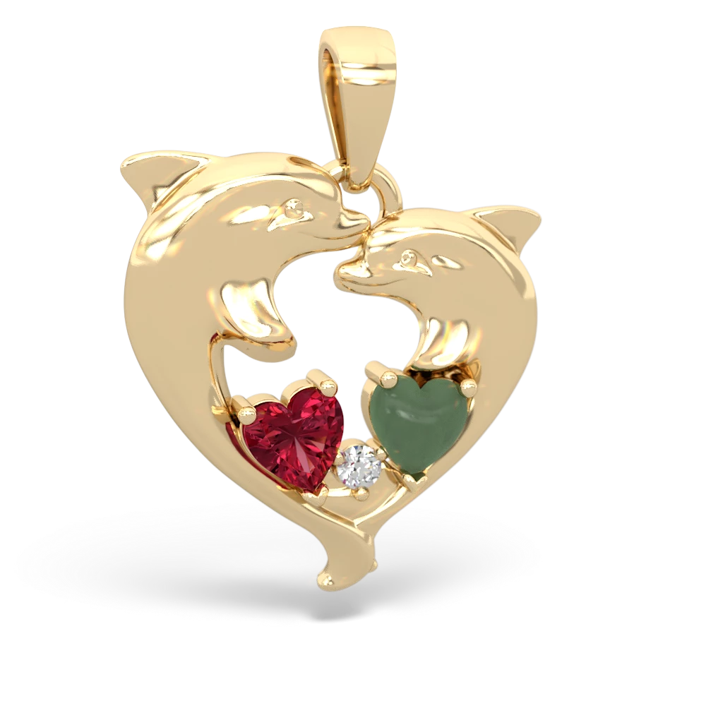 Lab Ruby Dolphin Heart 14K Yellow Gold pendant P5820