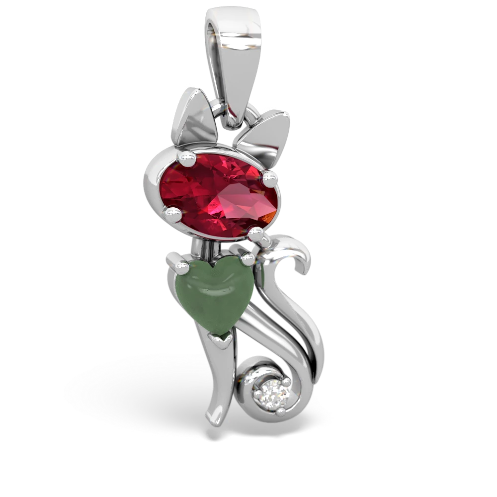 Lab Ruby Kitten 14K White Gold pendant P5780