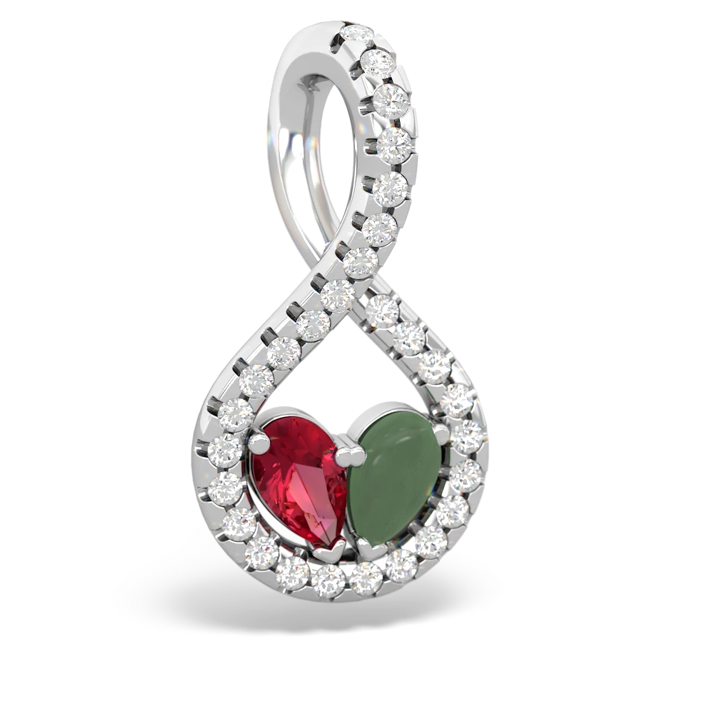 Lab Ruby Pave Twist 'One Heart' 14K White Gold pendant P5360