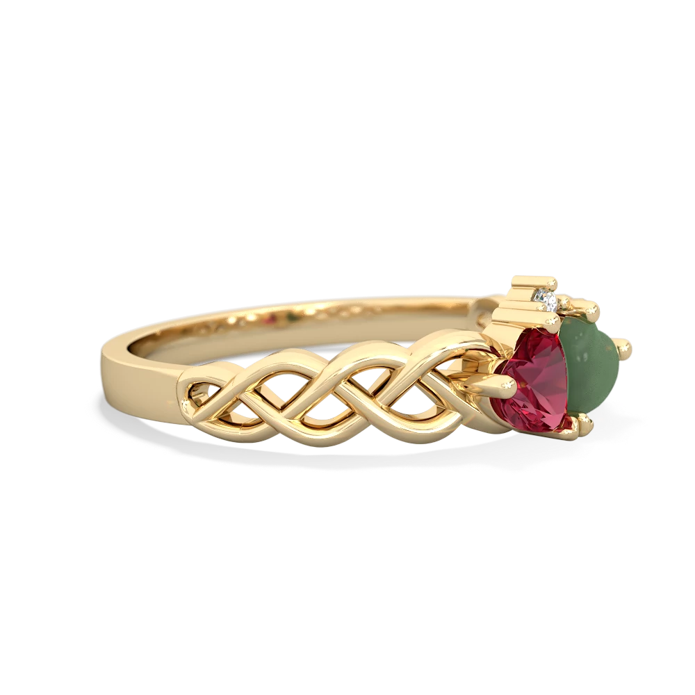 Lab Ruby Heart To Heart Braid 14K Yellow Gold ring R5870