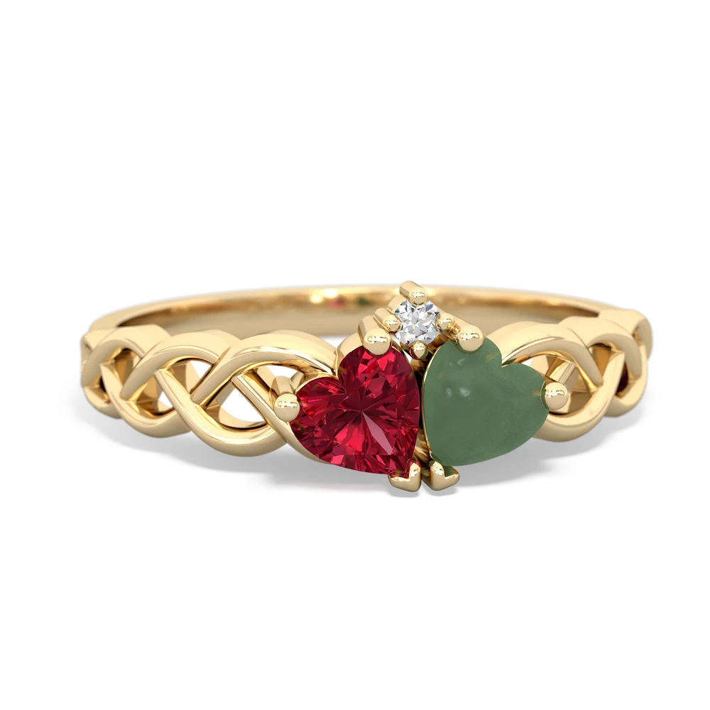 Lab Ruby Heart To Heart Braid 14K Yellow Gold ring R5870