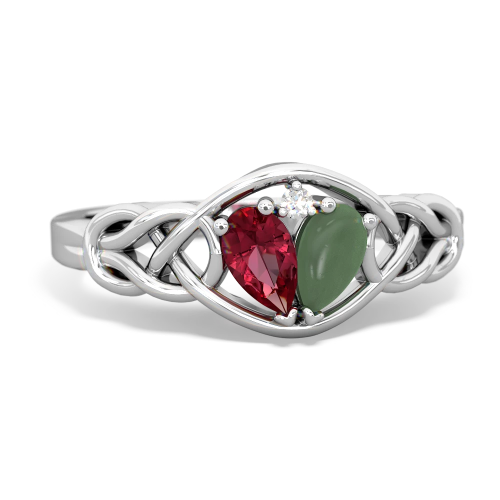 Lab Ruby Celtic Love Knot 14K White Gold ring R5420