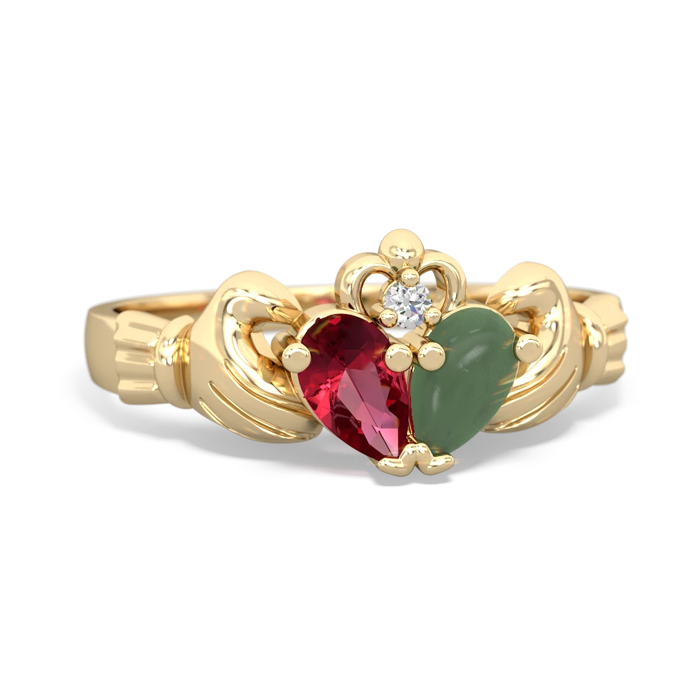 Lab Ruby 'Our Heart' Claddagh 14K Yellow Gold ring R2388