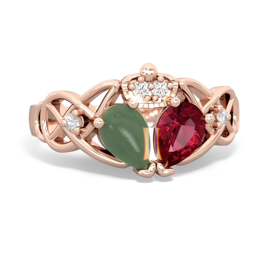 Lab Ruby 'One Heart' Celtic Knot Claddagh 14K Rose Gold ring R5322