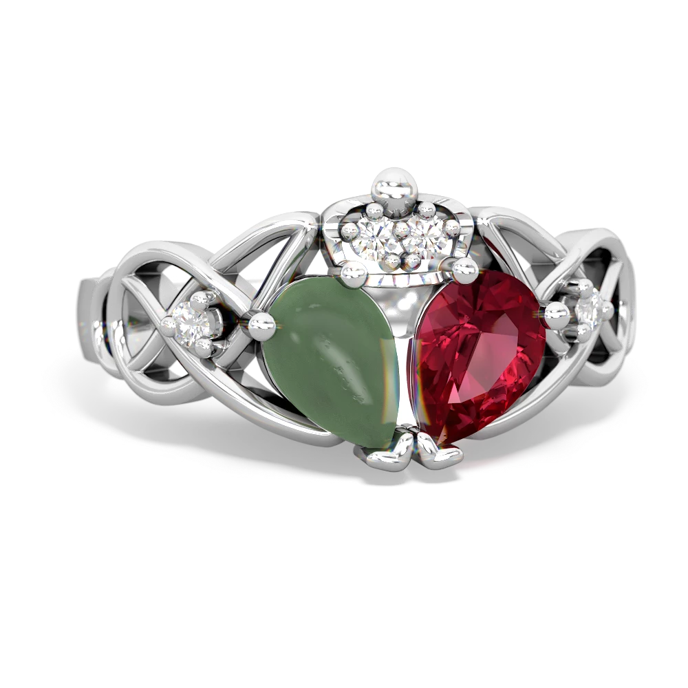 Lab Ruby 'One Heart' Celtic Knot Claddagh 14K White Gold ring R5322