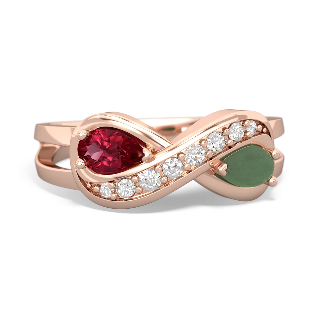 Lab Ruby Diamond Infinity 14K Rose Gold ring R5390