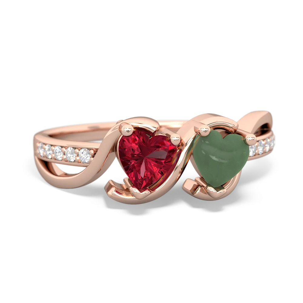 Lab Ruby Side By Side 14K Rose Gold ring R3090