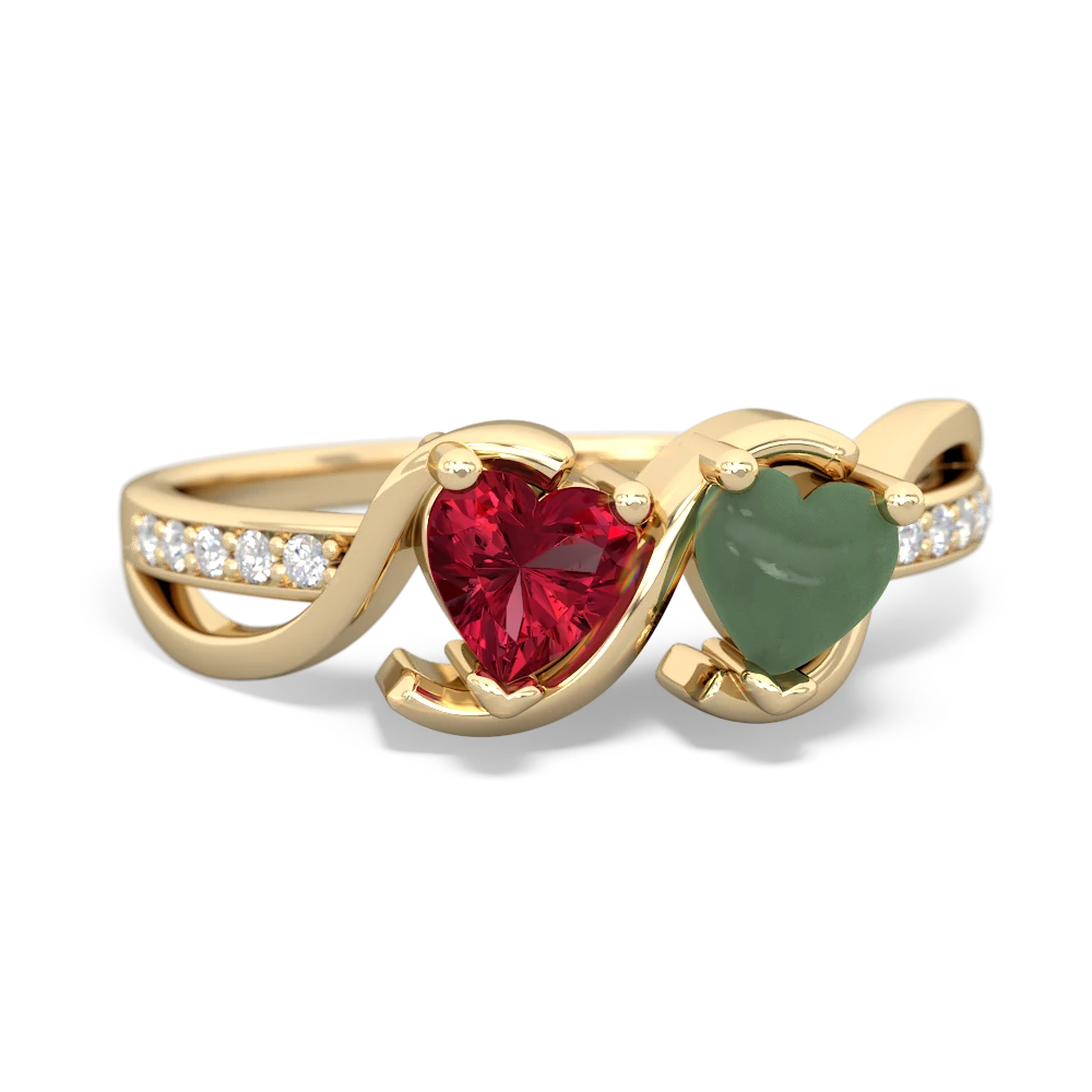 Lab Ruby Side By Side 14K Yellow Gold ring R3090