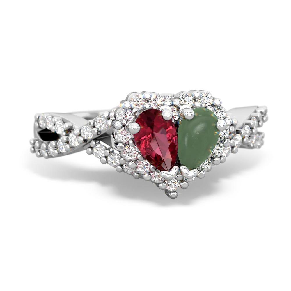 Lab Ruby Diamond Twist 'One Heart' 14K White Gold ring R2640HRT