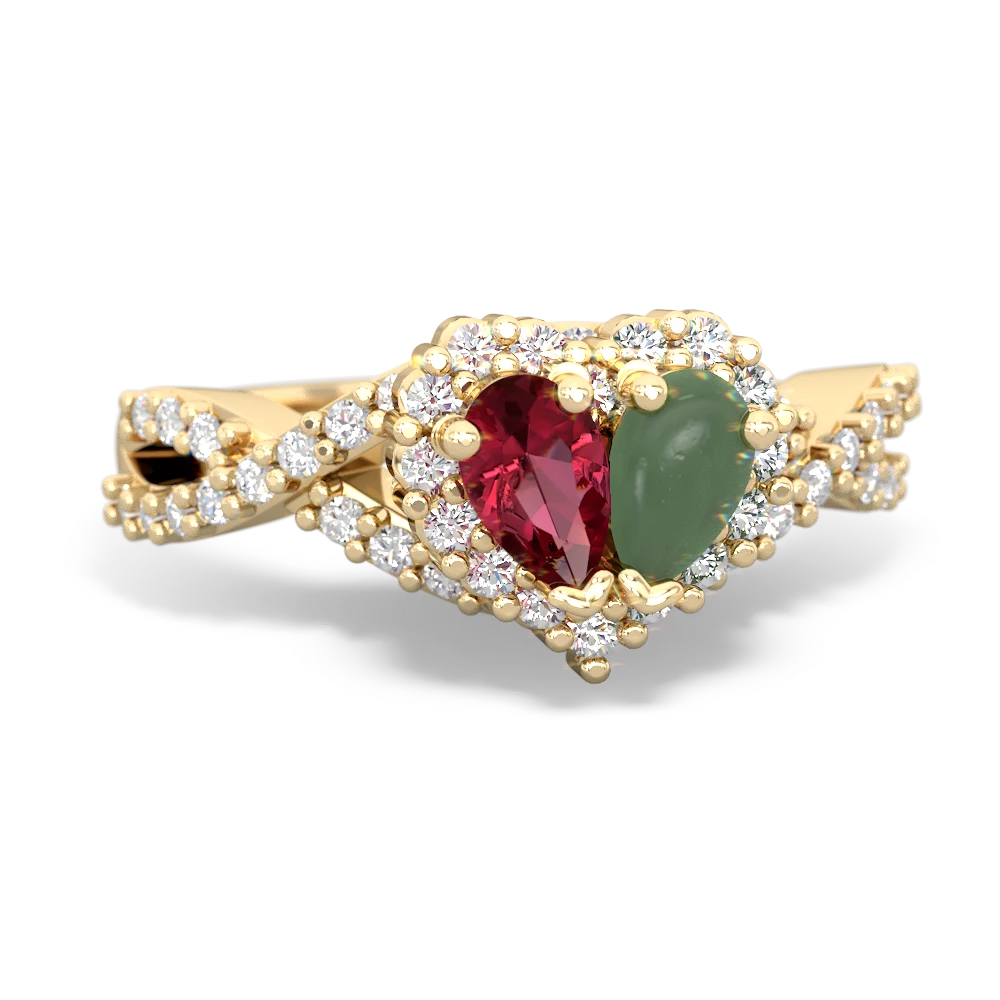 Lab Ruby Diamond Twist 'One Heart' 14K Yellow Gold ring R2640HRT