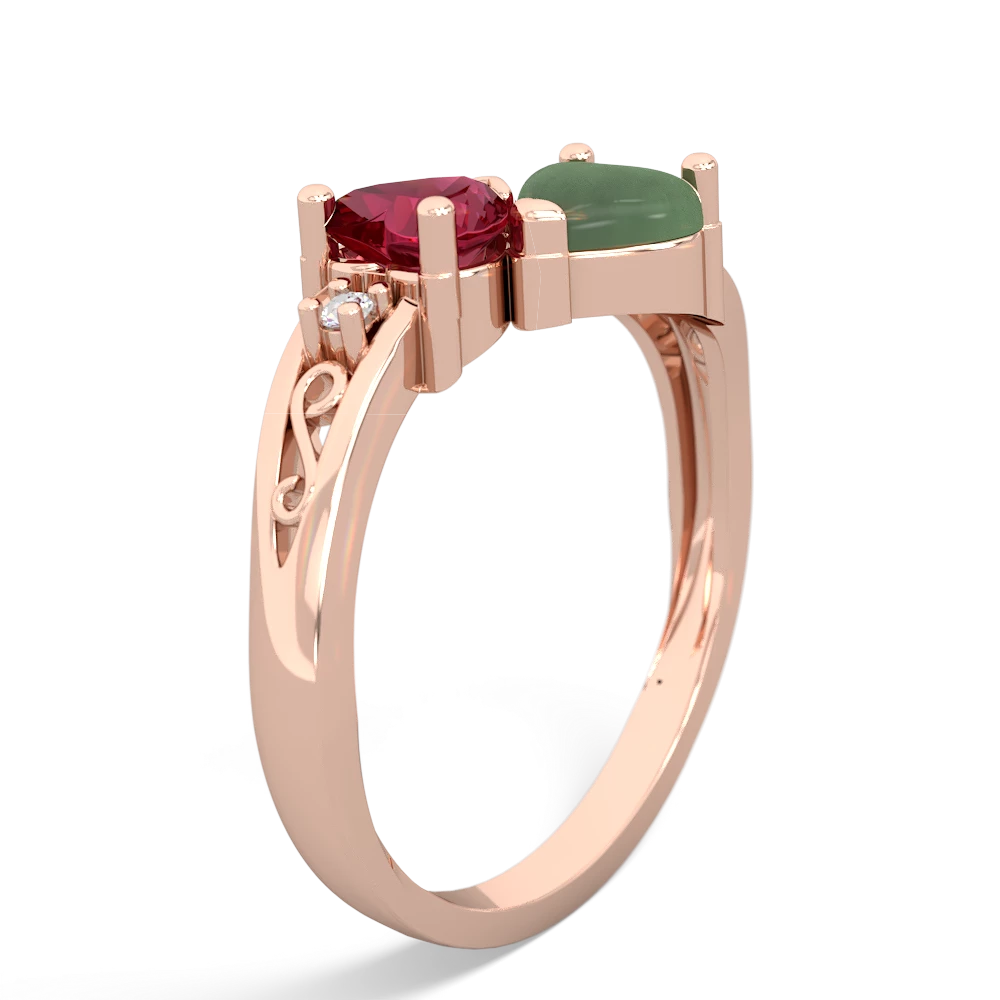 Lab Ruby Snuggling Hearts 14K Rose Gold ring R2178