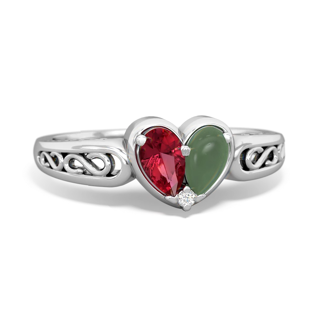 Lab Ruby Filligree 'One Heart' 14K White Gold ring R5070