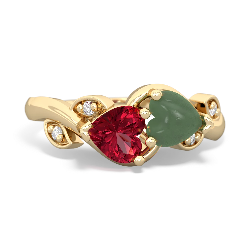 Lab Ruby Floral Elegance 14K Yellow Gold ring R5790