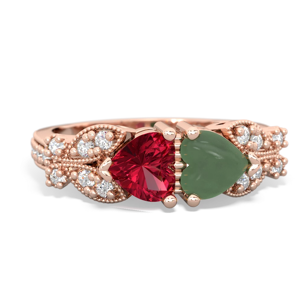 Lab Ruby Diamond Butterflies 14K Rose Gold ring R5601