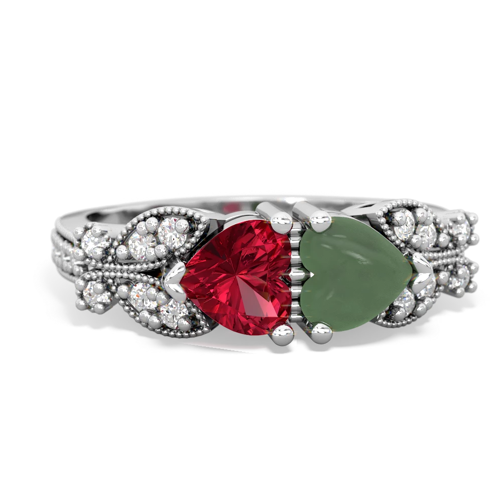 Lab Ruby Diamond Butterflies 14K White Gold ring R5601