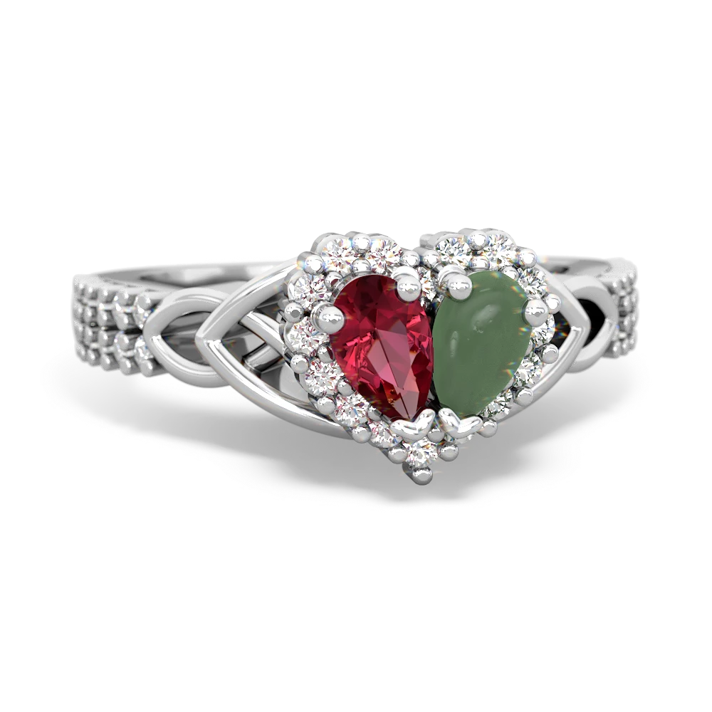 Lab Ruby Celtic Knot Two Hearts As One 14K White Gold ring R2644HRT