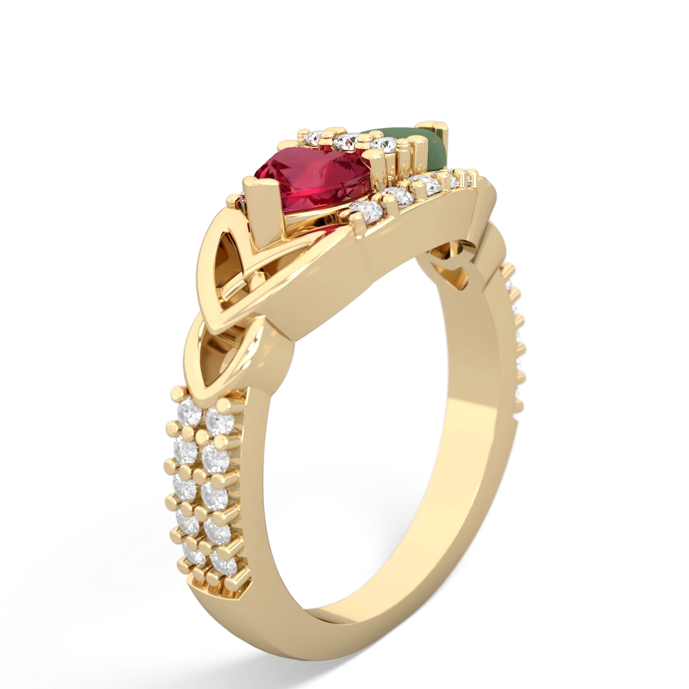 Lab Ruby Sparkling Celtic Knot 14K Yellow Gold ring R2645