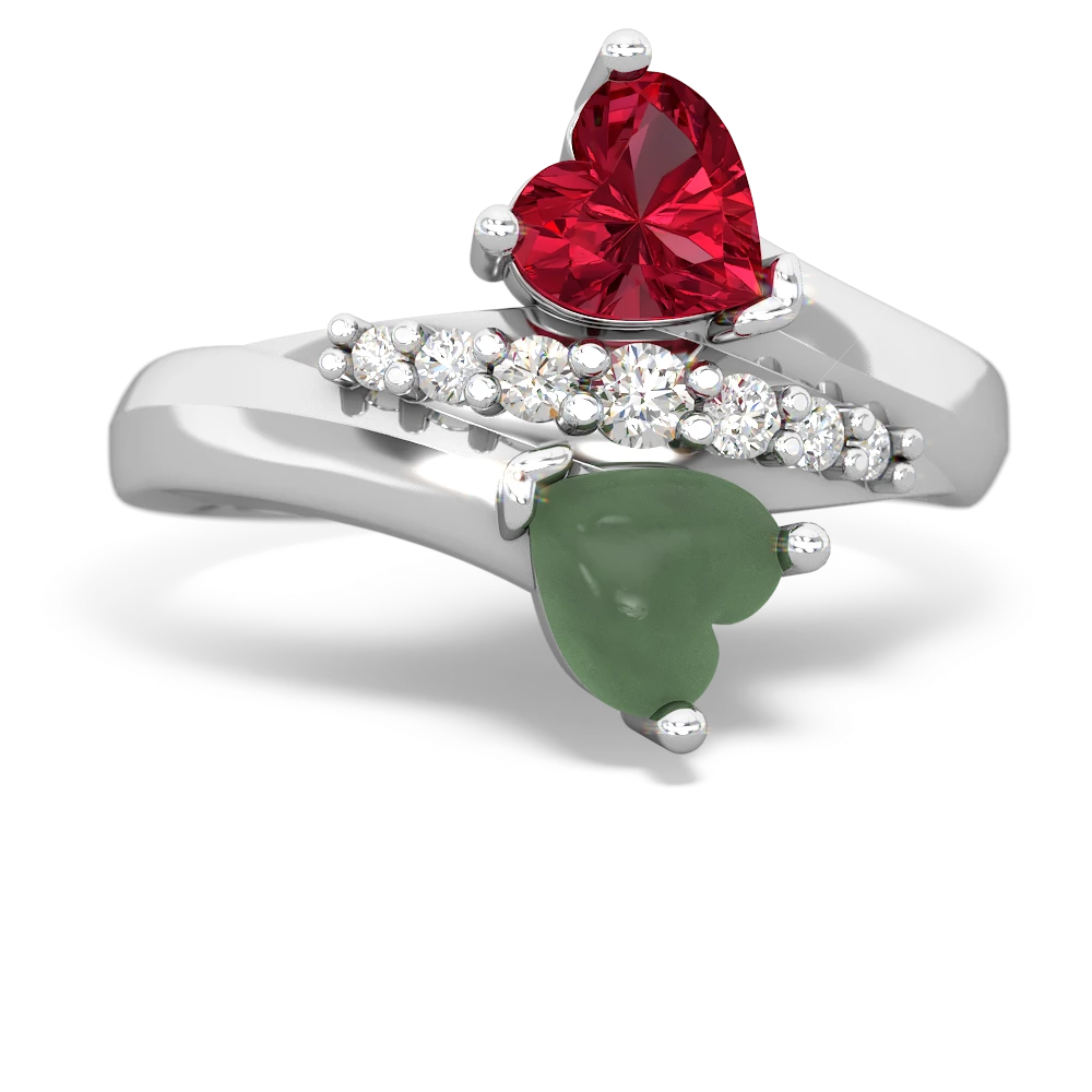 Lab Ruby Heart To Heart 14K White Gold ring R2064