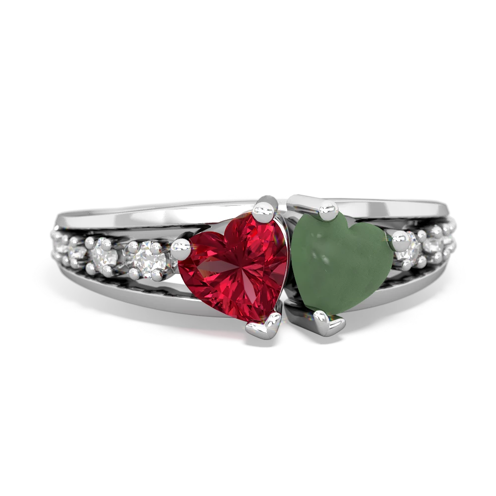 Lab Ruby Heart To Heart 14K White Gold ring R3342