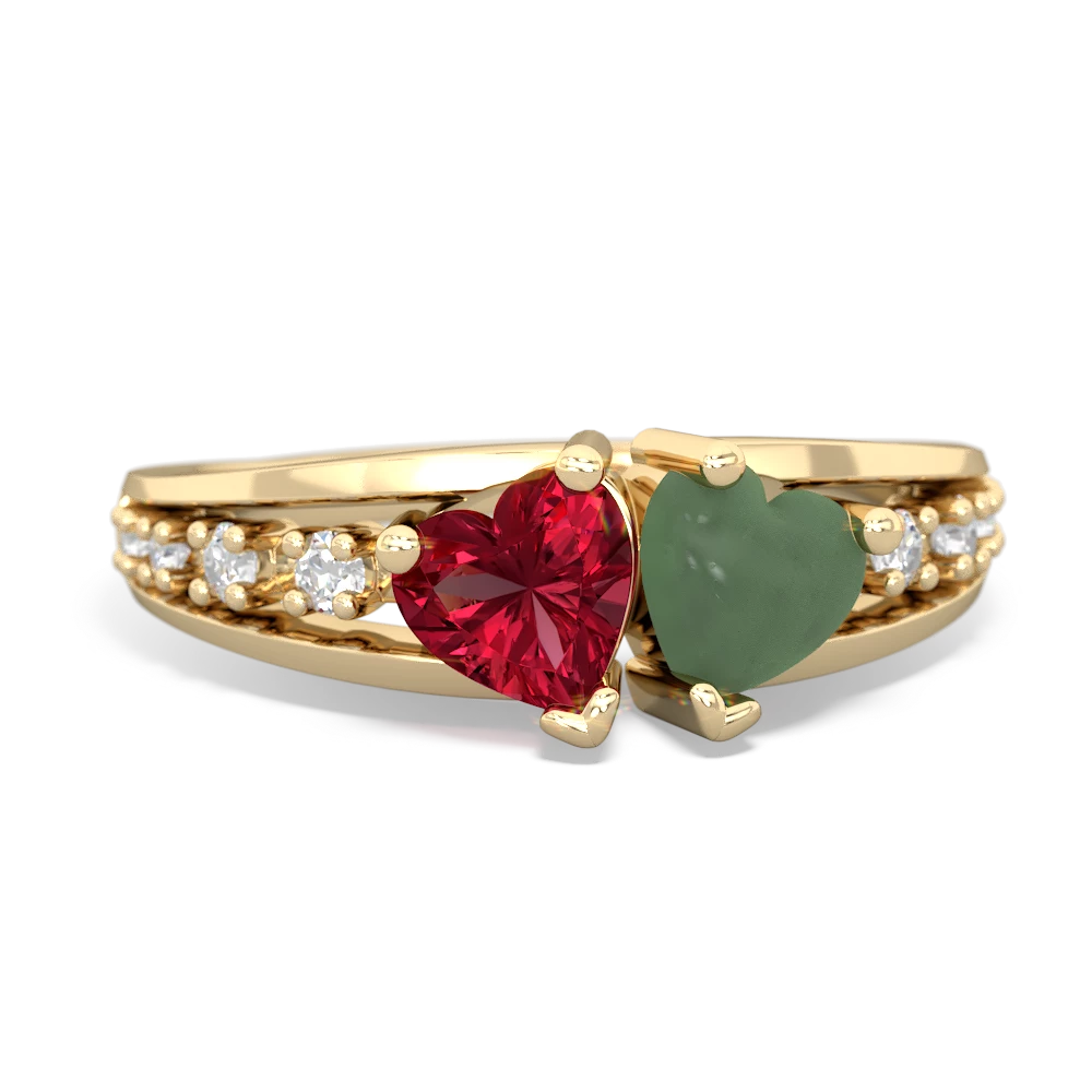 Lab Ruby Heart To Heart 14K Yellow Gold ring R3342