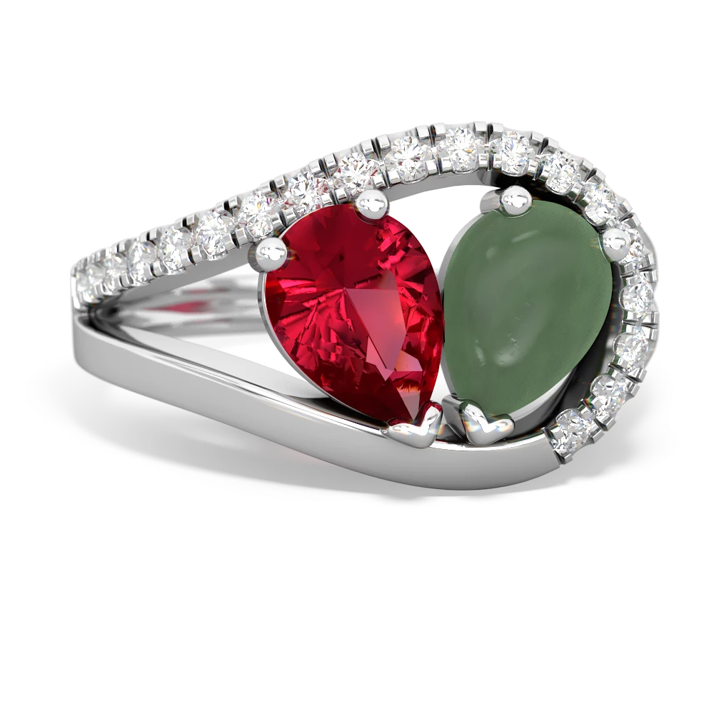 Lab Ruby Nestled Heart Keepsake 14K White Gold ring R5650