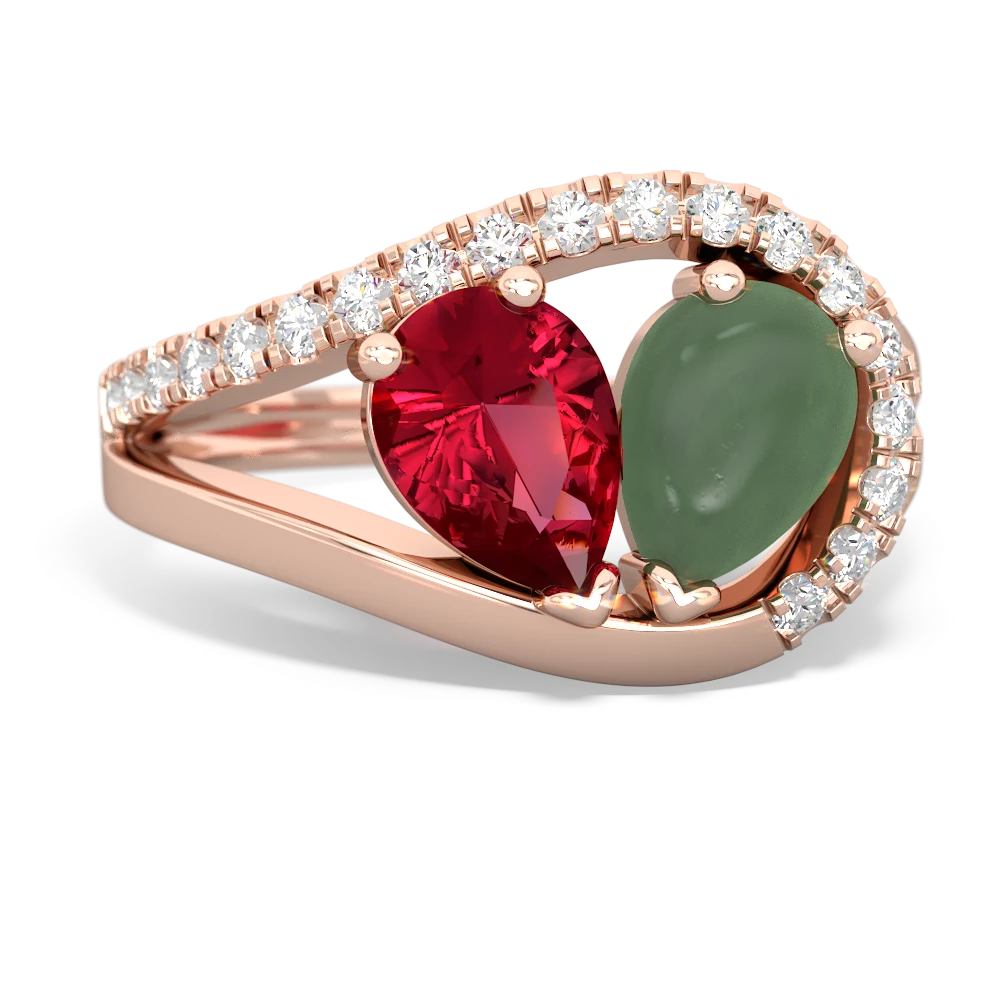 Lab Ruby Nestled Heart Keepsake 14K Rose Gold ring R5650