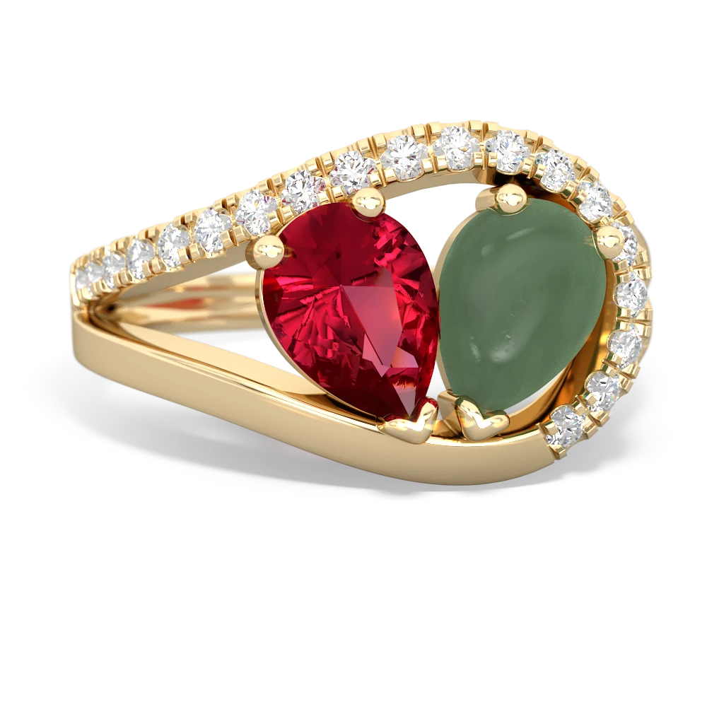 Lab Ruby Nestled Heart Keepsake 14K Yellow Gold ring R5650